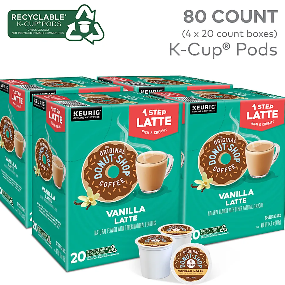 The Original Donut Shop One Step Vanilla Latte Keurig Single-Serve Coffee K-Cup Pods, 20 Pods Per Pack, Case Of 4 Packs