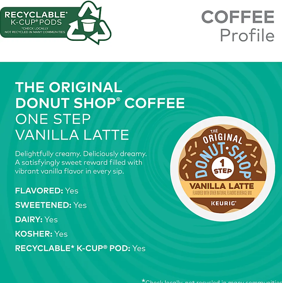 The Original Donut Shop One Step Vanilla Latte Keurig Single-Serve Coffee K-Cup Pods, 20 Pods Per Pack, Case Of 4 Packs