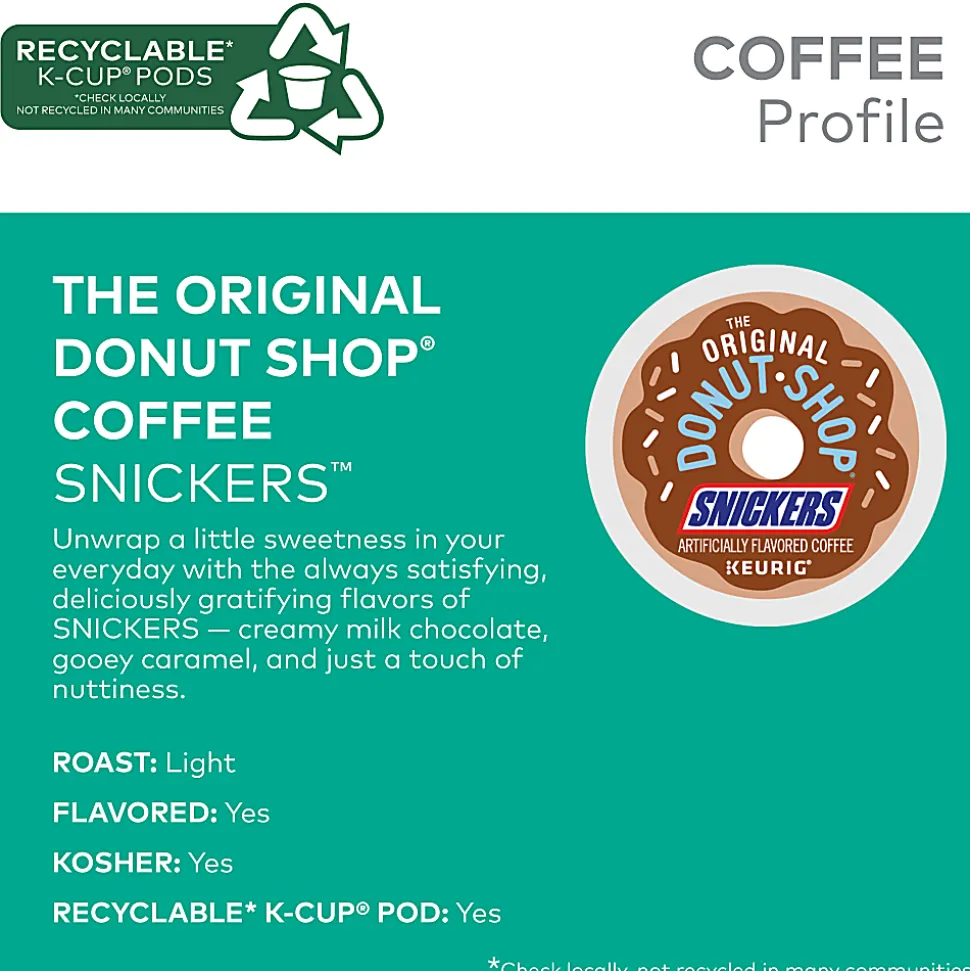The Original Donut Shop Snickers Coffee Keurig Single Serve K-Cup Pods, 24 Pods Per Pack, Case Of 4 Packs