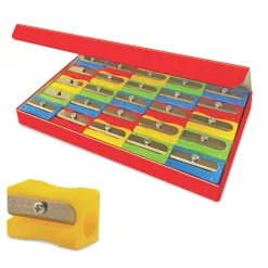 The Pencil Grip Eisen Pencil Sharpeners, 1 Hole, Assorted Colors, 25 Sharpeners Per Pack, Set Of 5 Packs