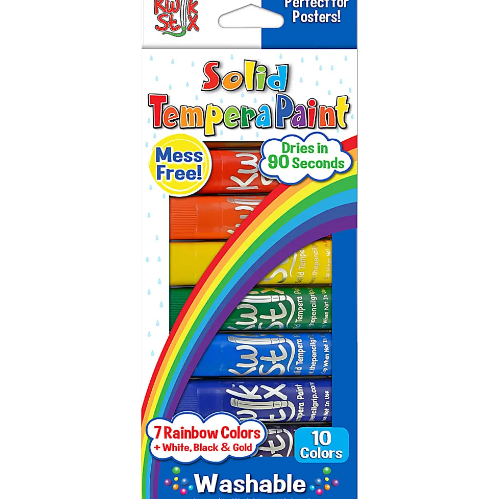 The Pencil Grip Kwik Stix Tempera Paint Sticks, Rainbow Colors, 10 Sticks Per Pack, Set Of 2 Packs