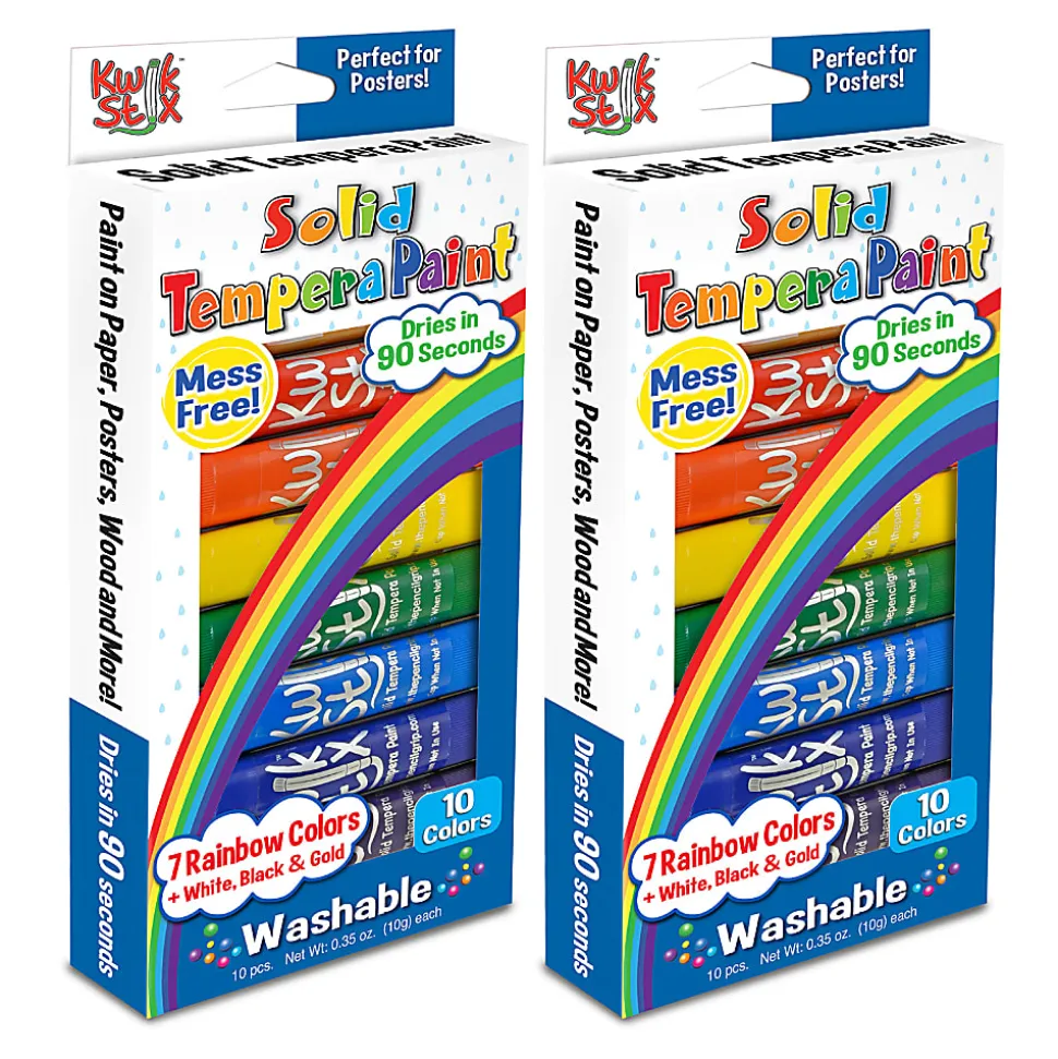 The Pencil Grip Kwik Stix Tempera Paint Sticks, Rainbow Colors, 10 Sticks Per Pack, Set Of 2 Packs