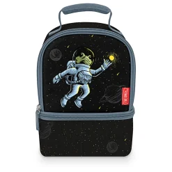 Thermos Dual Compartment Lunch Box Space Frog, 8in x 5in x11in, Multicolor on black background, 1PC