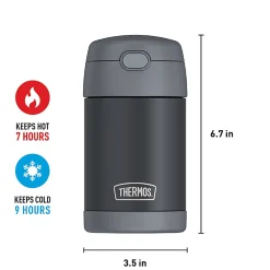 Thermos FUNTAINER Insulated Stainless Steel Food Jar with Folding Spoon, 16 Oz, Gray