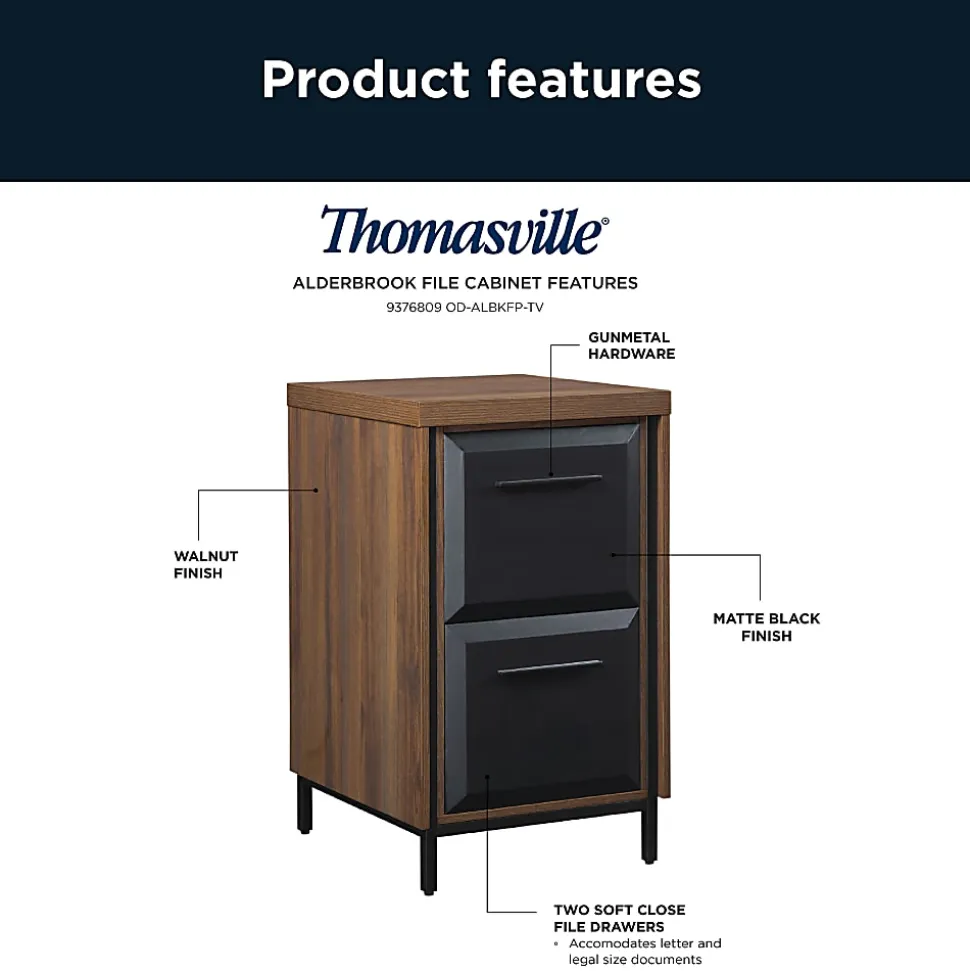 Thomasville® Alderbrook 21"D Vertical 2-Drawer File Cabinet, Walnut/Matte Black