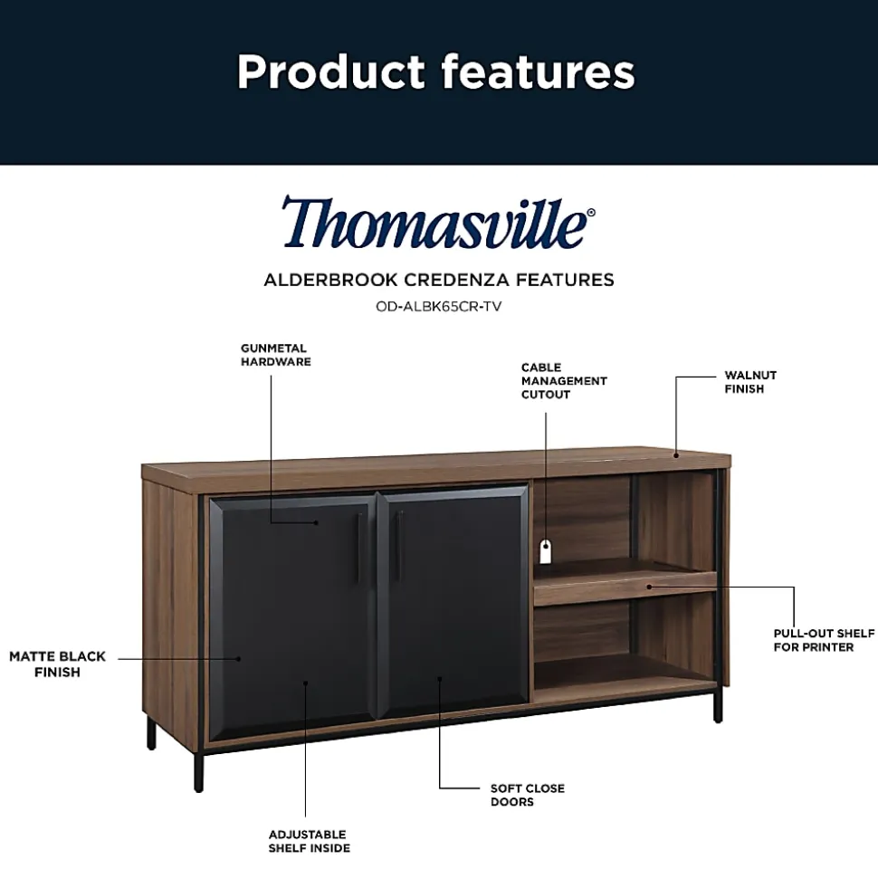 Thomasville Alderbrook 65"W Credenza, Walnut/Matte Black