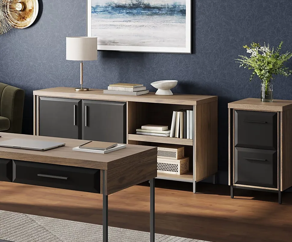 Thomasville Alderbrook 65"W Credenza, Walnut/Matte Black