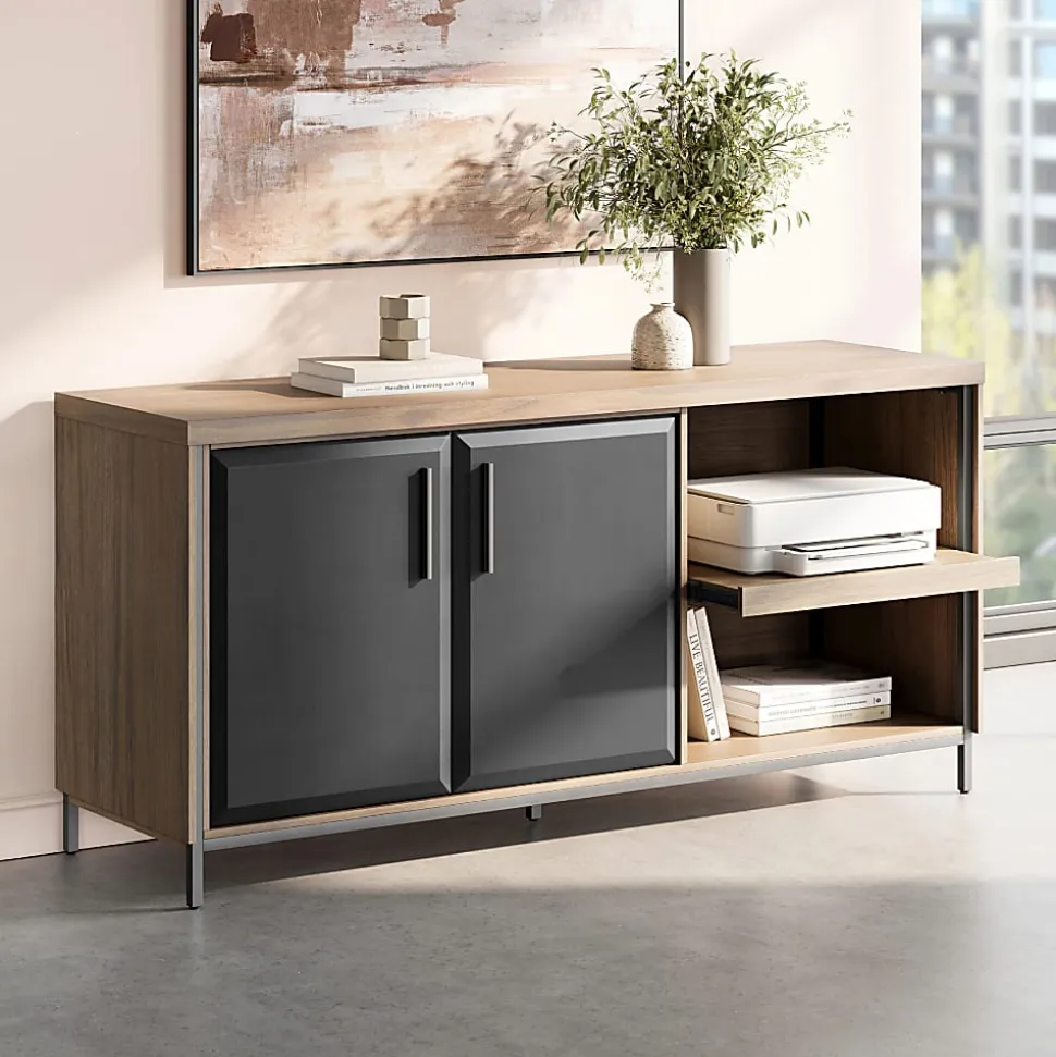 Thomasville Alderbrook 65"W Credenza, Walnut/Matte Black