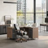 Thomasville® Alderbrook 60"W L-Shaped Corner Desk With Integrated Power Outlet, Walnut/Matte Black