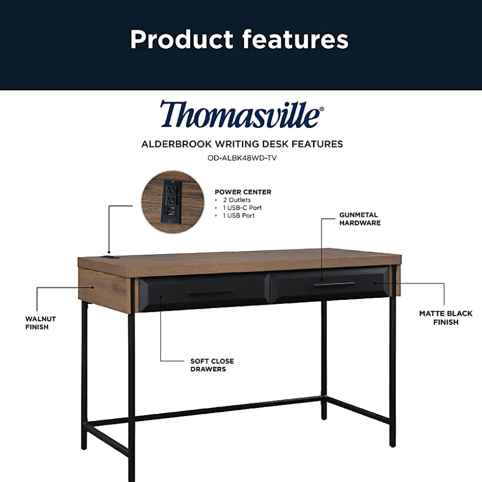Thomasville Alderbrook 48"W Writing Desk, Walnut/Matte Black