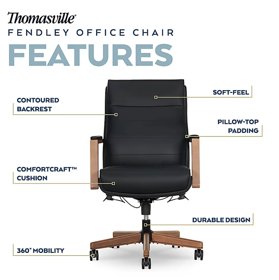 Thomasville® Fendley Ergonomic Vegan Leather Mid-Back Office Chair, Black/Brown