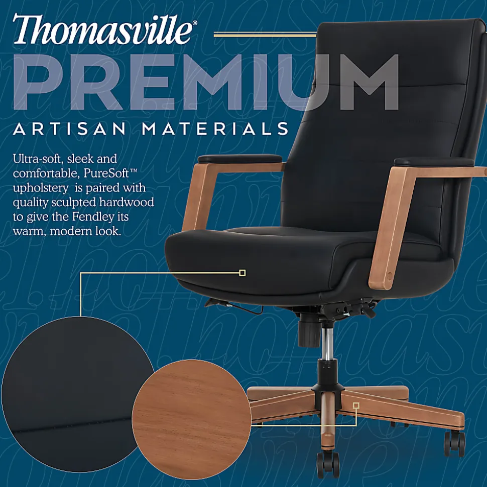 Thomasville® Fendley Ergonomic Vegan Leather Mid-Back Office Chair, Black/Brown
