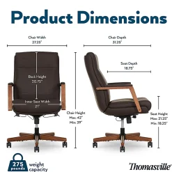 Thomasville Fendley Ergonomic Faux Leather Mid-Back Office Chair, Dark Brown