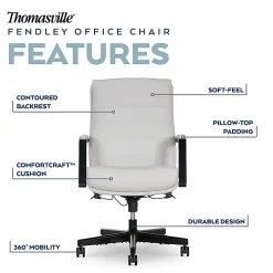 Thomasville Fendley Ergonomic Faux Leather Mid-Back Office Chair, Off-White