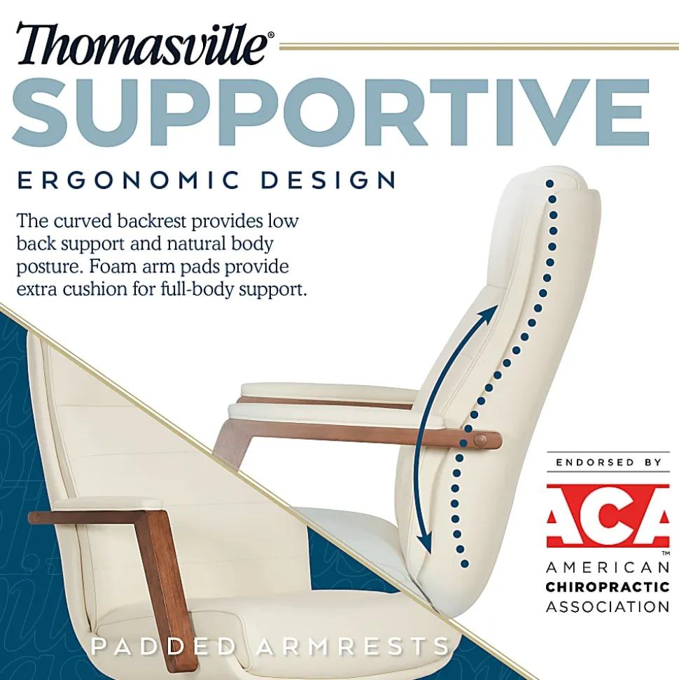 Thomasville Fendley Ergonomic Faux Leather Mid-Back Office Chair, Cream