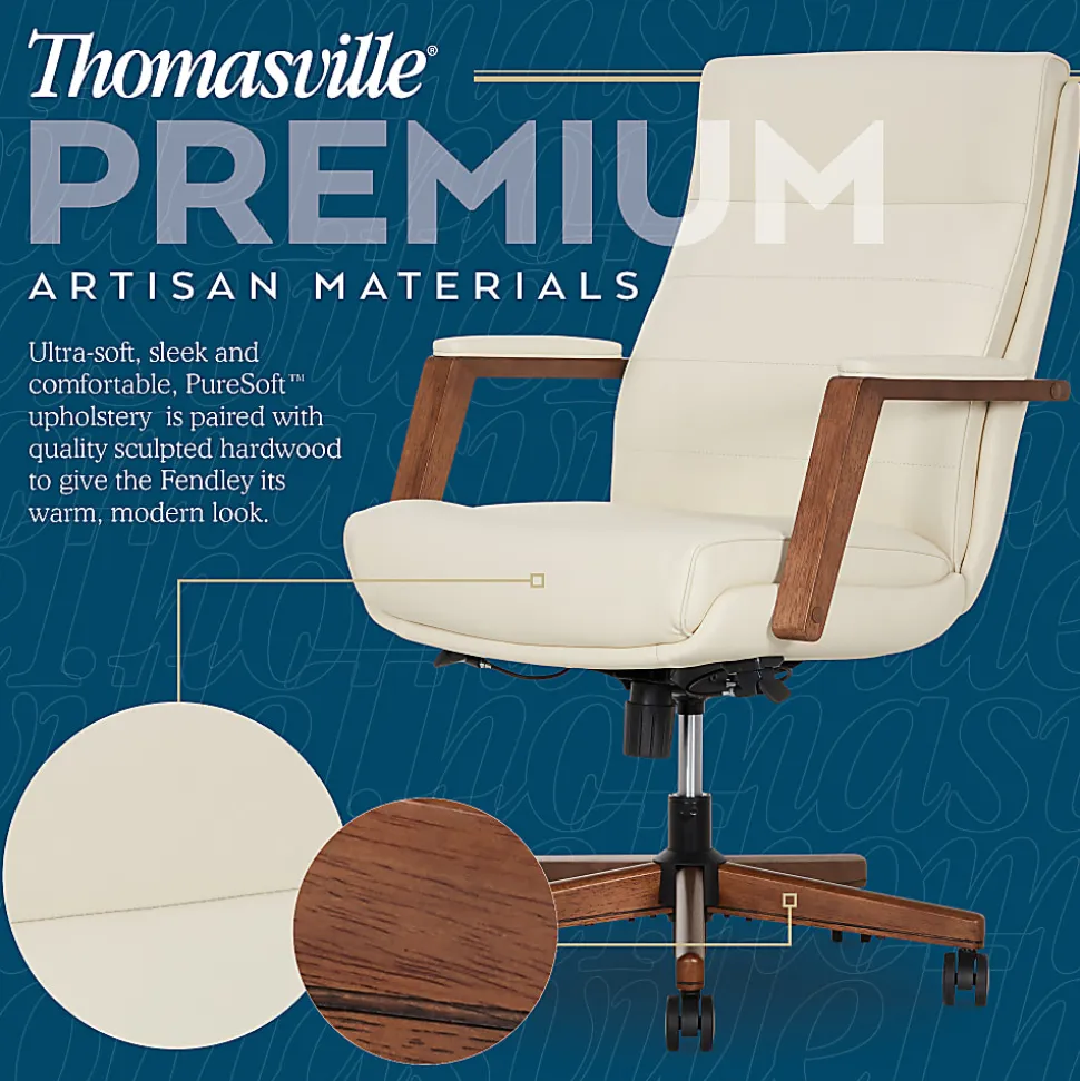 Thomasville Fendley Ergonomic Faux Leather Mid-Back Office Chair, Cream