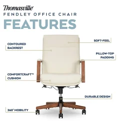 Thomasville Fendley Ergonomic Faux Leather Mid-Back Office Chair, Cream