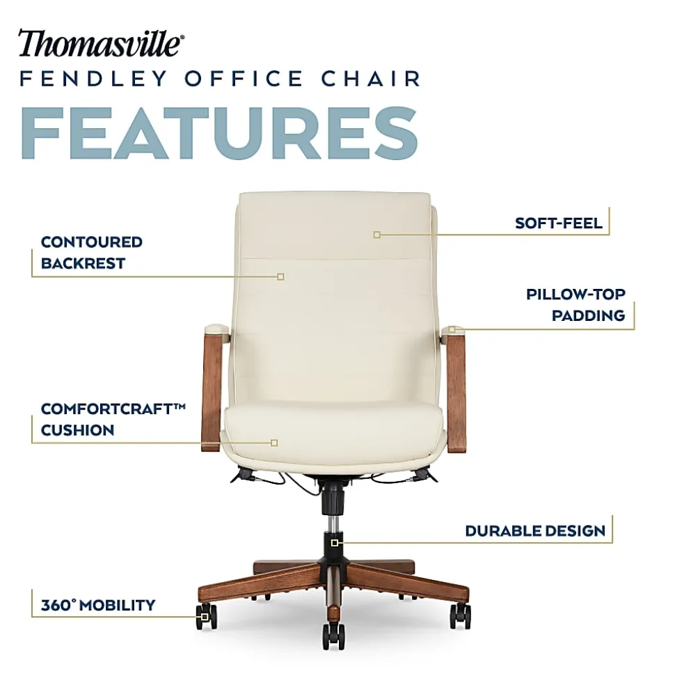Thomasville Fendley Ergonomic Faux Leather Mid-Back Office Chair, Cream