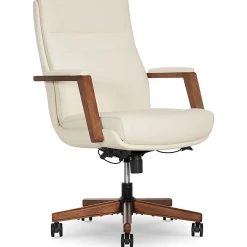 Thomasville Fendley Ergonomic Faux Leather Mid-Back Office Chair, Cream