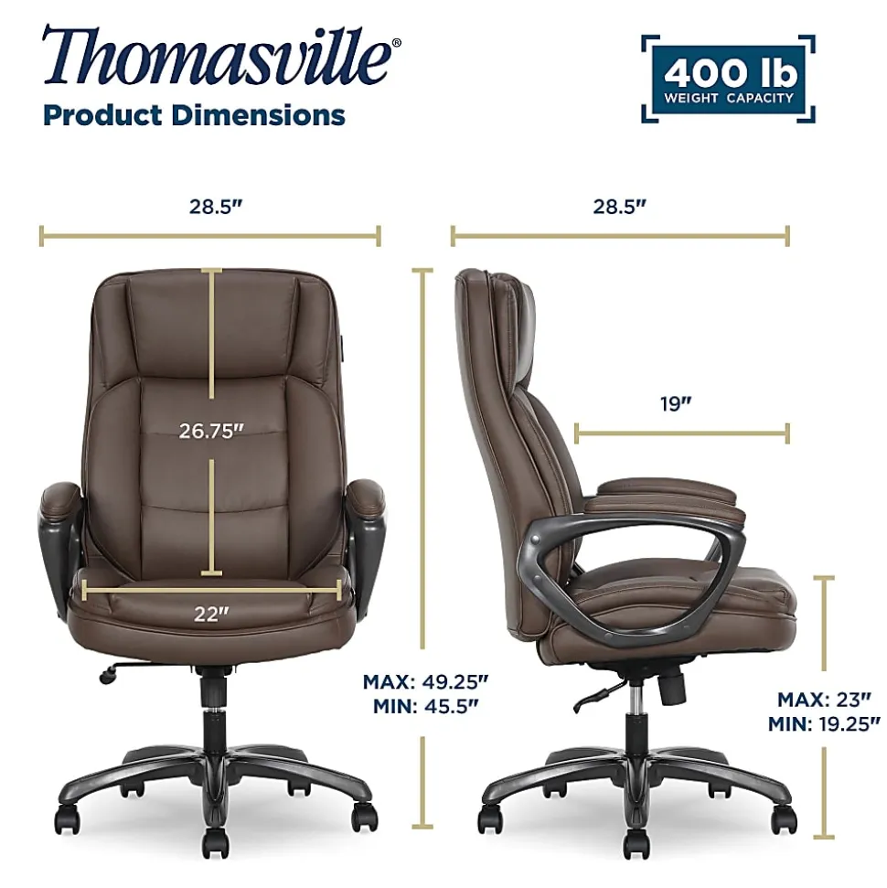 Thomasville® Lansing Ergonomic High-Back Faux Leather Big & Tall Executive Office Chair, Dark Brown