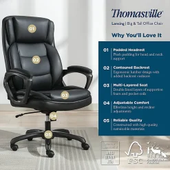 Thomasville® Lansing Ergonomic High-Back Faux Leather Big & Tall Office Chair, Black