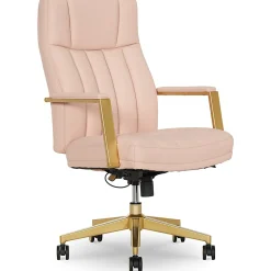 Thomasville Lyndale Ergonomic Faux Leather Mid-Back Office Chair, Blush