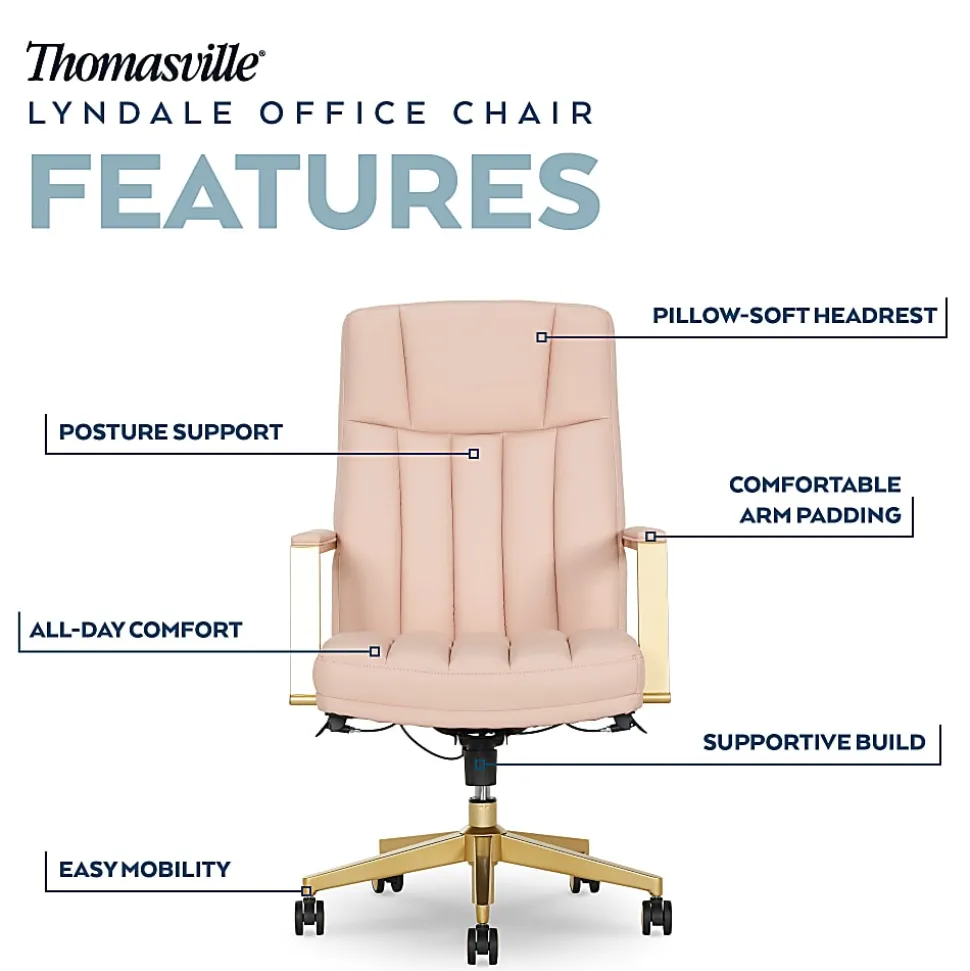 Thomasville Lyndale Ergonomic Faux Leather Mid-Back Office Chair, Blush