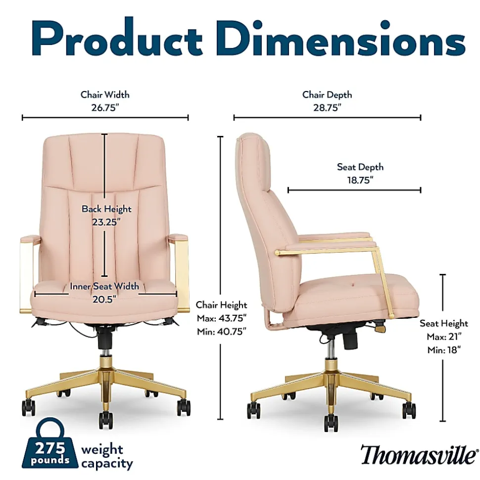 Thomasville Lyndale Ergonomic Faux Leather Mid-Back Office Chair, Blush