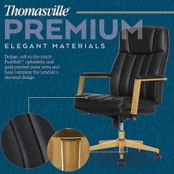 Thomasville® Lyndale Ergonomic Vegan Leather Mid-Back Office Chair, Black/Gold