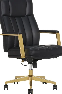 Thomasville® Lyndale Ergonomic Vegan Leather Mid-Back Office Chair, Black/Gold