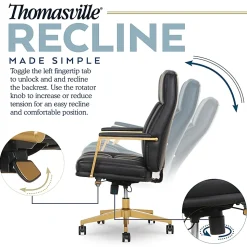Thomasville® Lyndale Ergonomic Vegan Leather Mid-Back Office Chair, Black/Gold