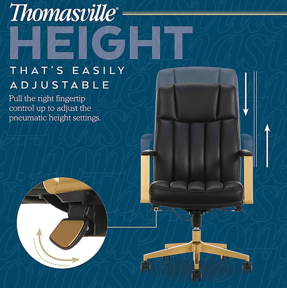 Thomasville® Lyndale Ergonomic Vegan Leather Mid-Back Office Chair, Black/Gold