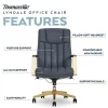 Thomasville Lyndale Ergonomic Faux Leather Mid-Back Office Chair, Dark Blue
