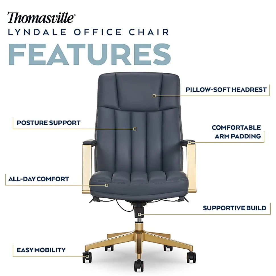 Thomasville Lyndale Ergonomic Faux Leather Mid-Back Office Chair, Dark Blue