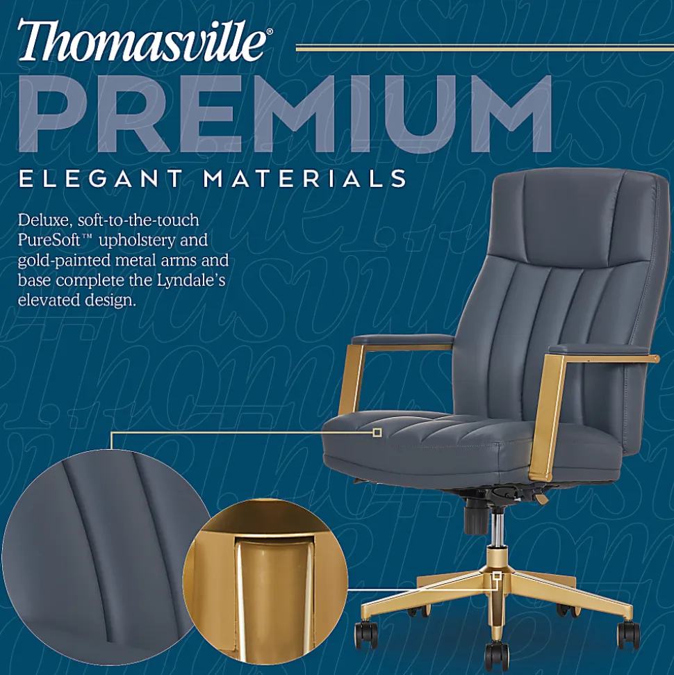 Thomasville Lyndale Ergonomic Faux Leather Mid-Back Office Chair, Dark Blue