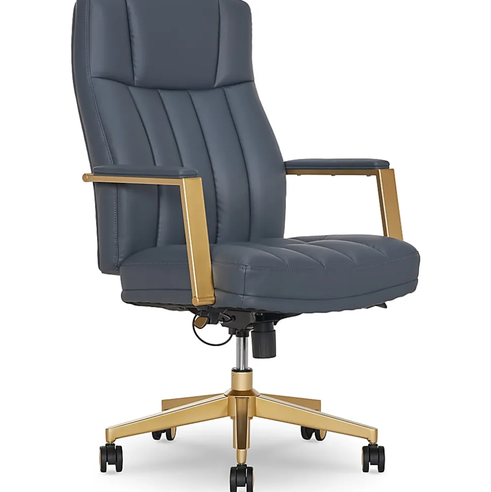 Thomasville Lyndale Ergonomic Faux Leather Mid-Back Office Chair, Dark Blue