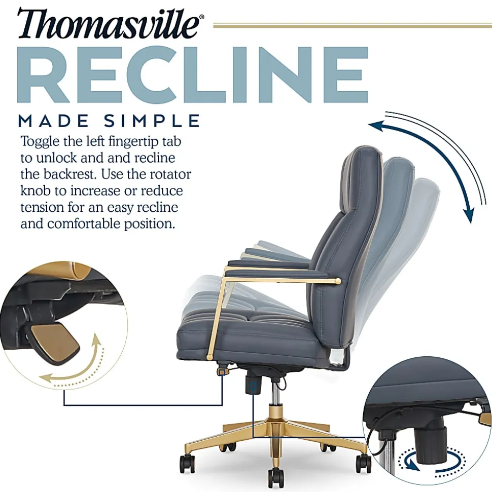 Thomasville Lyndale Ergonomic Faux Leather Mid-Back Office Chair, Dark Blue
