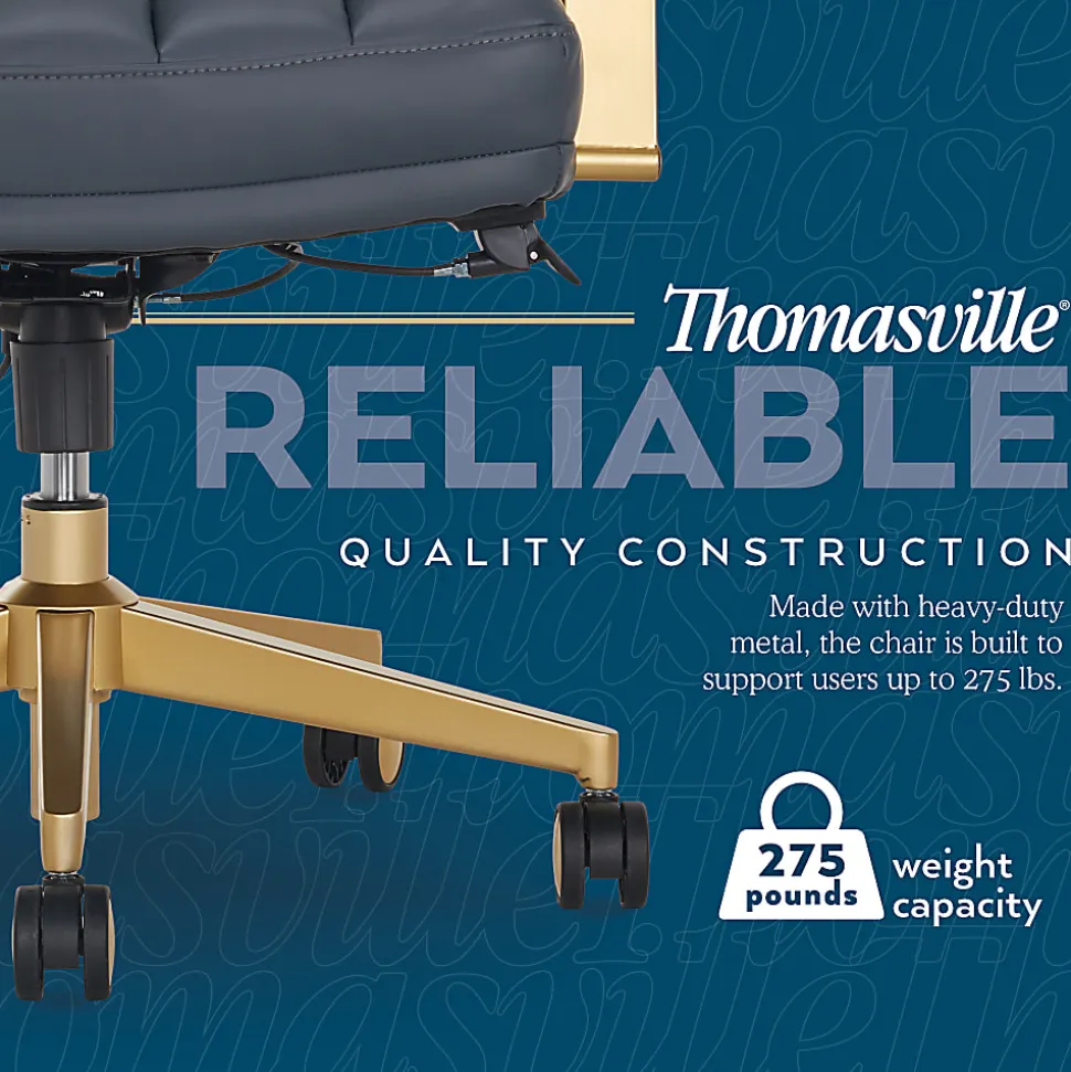 Thomasville Lyndale Ergonomic Faux Leather Mid-Back Office Chair, Dark Blue