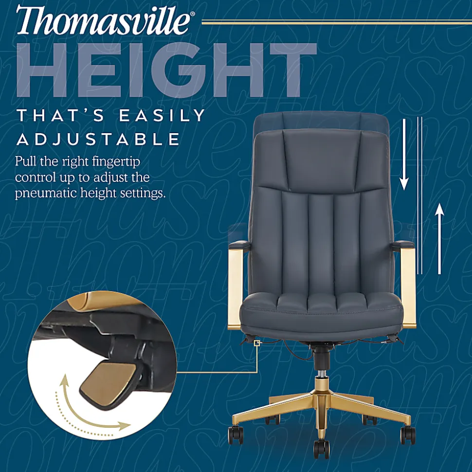 Thomasville Lyndale Ergonomic Faux Leather Mid-Back Office Chair, Dark Blue