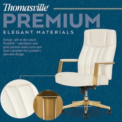 Thomasville Lyndale Ergonomic Faux Leather Mid-Back Office Chair, Cream