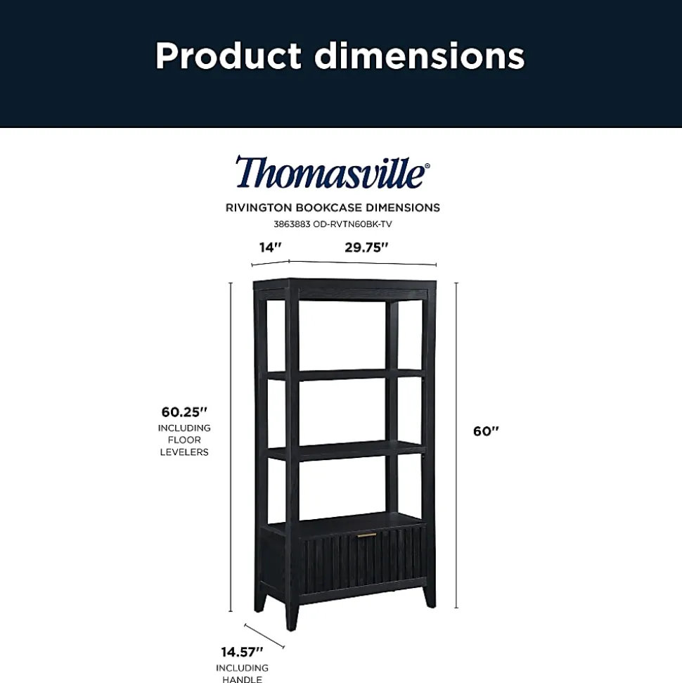 Thomasville® Rivington 60"H 3-Shelf Bookcase With Storage, Raven Black