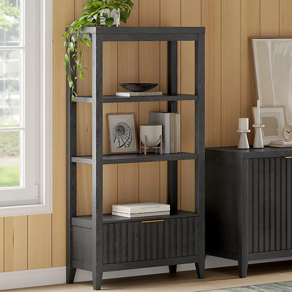 Thomasville® Rivington 60"H 3-Shelf Bookcase With Storage, Raven Black