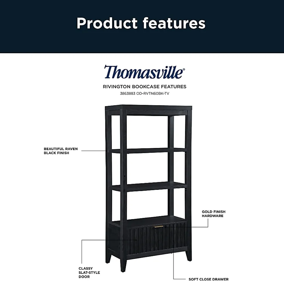 Thomasville® Rivington 60"H 3-Shelf Bookcase With Storage, Raven Black