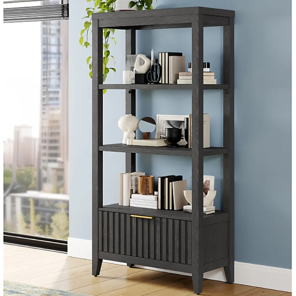 Thomasville® Rivington 60"H 3-Shelf Bookcase With Storage, Raven Black