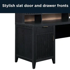 Thomasville® Rivington 60"W L-Shaped Corner Desk & Hutch With Integrated Power Outlet, Raven Black