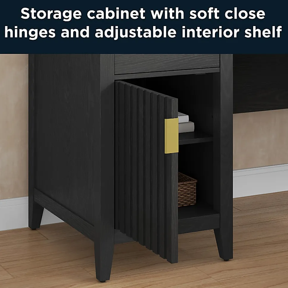 Thomasville® Rivington 60"W L-Shaped Corner Desk & Hutch With Integrated Power Outlet, Raven Black