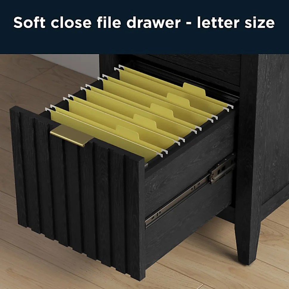Thomasville® Rivington 60"W L-Shaped Corner Desk & Hutch With Integrated Power Outlet, Raven Black