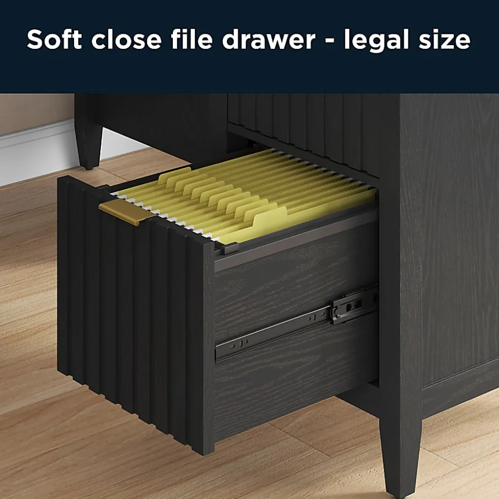 Thomasville® Rivington 60"W L-Shaped Corner Desk & Hutch With Integrated Power Outlet, Raven Black