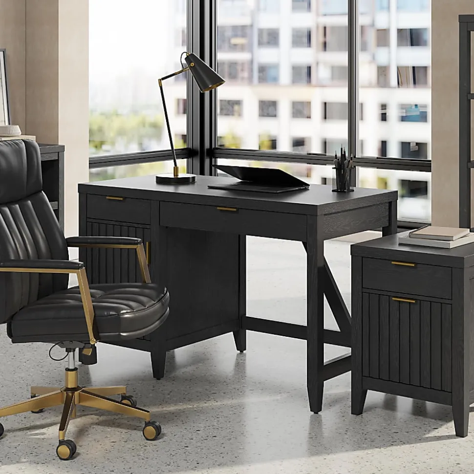 Thomasville Rivington 48"W Single Pedestal Writing Desk, Raven Black