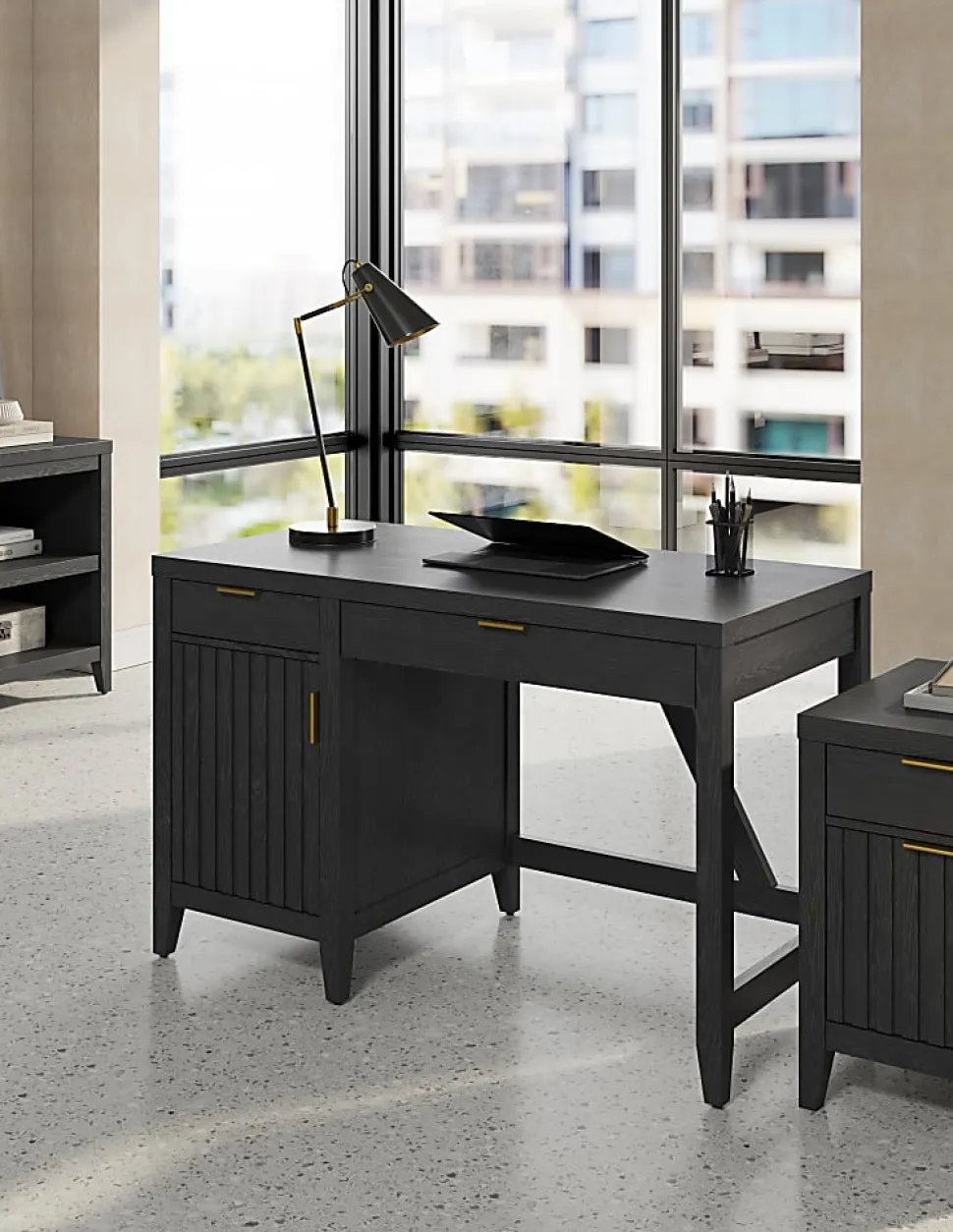 Thomasville Rivington 48"W Single Pedestal Writing Desk, Raven Black